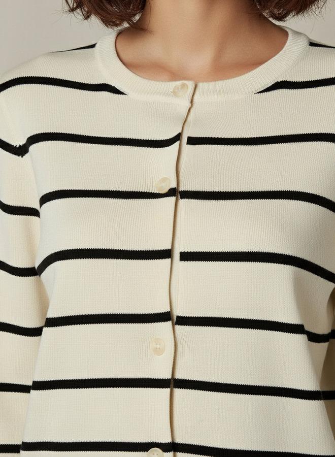 تواكستريمز كارديجان دائري بياقة مخططة - Image 4